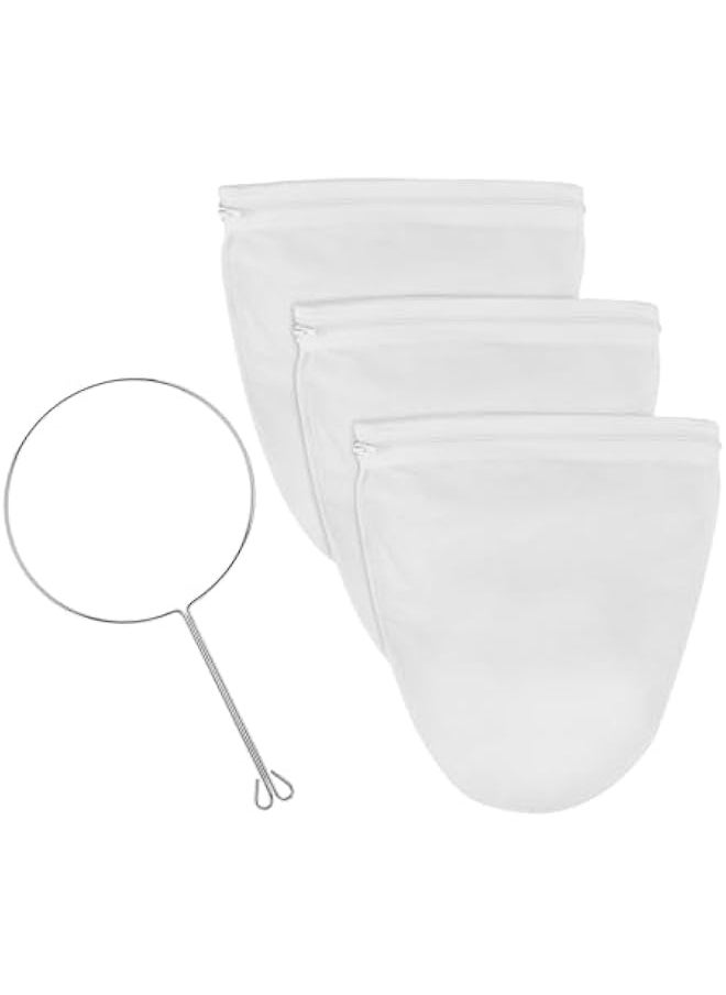 3pcs Reusable Fine Mesh Strainer Bags with Zipper,Strainers Fine Mesh with Handle,Traditional Thai Style Tea Filter,Nut Milk Bags for Honey,Coffee,Juice,Milk,Tea,Oil