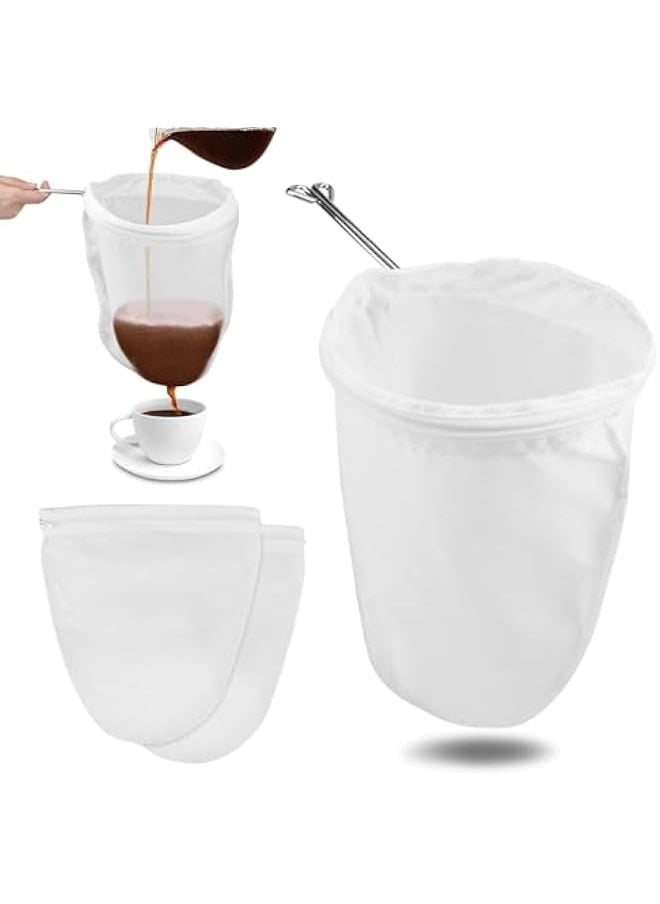 3pcs Reusable Fine Mesh Strainer Bags with Zipper,Strainers Fine Mesh with Handle,Traditional Thai Style Tea Filter,Nut Milk Bags for Honey,Coffee,Juice,Milk,Tea,Oil