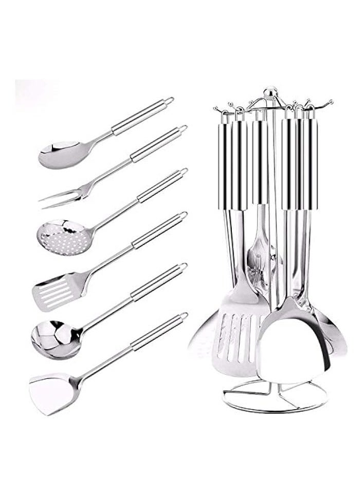 7 Pcs Kitchen Utensils MultiFunctional Stainless Steel Kitchenware with Holder Stand Gift for Cooking