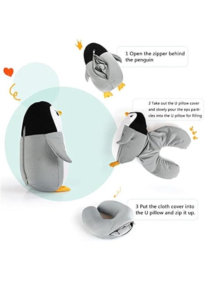 Travel Pillow, 2 in 1 Reversible Neck Pillow, Cute Penguin U Shape Pillow Neck Support Pillow for Traveling, Sleeping, Car, Home, Office(Black)