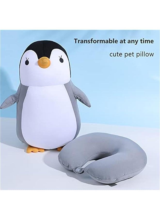 Travel Pillow, 2 in 1 Reversible Neck Pillow, Cute Penguin U Shape Pillow Neck Support Pillow for Traveling, Sleeping, Car, Home, Office(Black)