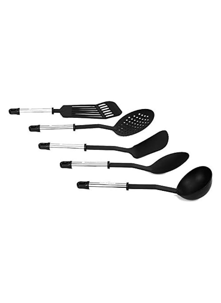 5 Pieces Slotted Spatula - Solid Spoon - Pasta Spoon - Masher & Ladle - Silicone Utensil Kitchen Gadgets Set