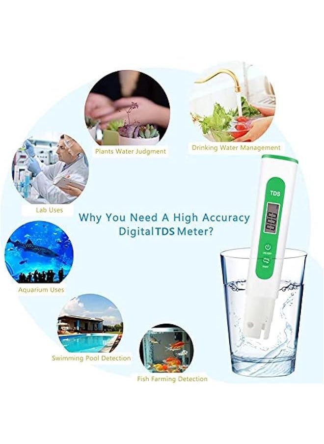 TDS Meter Digital Water Quality Tester for RO-RODI System Drinking Water,Aquariums, Hydroponics,0-9990 ppm Measuring Range,1 ppm Increments,2% Readout Accuracy（Green）