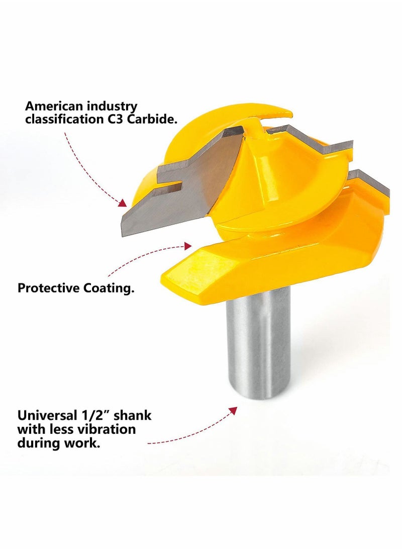 45 Degree Lock Miter Router Bit, for 1/2in, 1in Cutting Height, 1/2 Inch Shank, Easy to Create Joint, 3 pcs Set