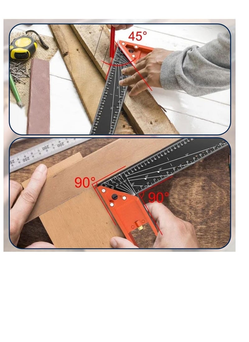 Multi-Angle Measuring Ruler, High Quality Professional Measuring Tool, Universal Combination Angle, 45/90 Degree High Precision Gauge Right Angle Ruler for Precise Measuring, Drawing, Black