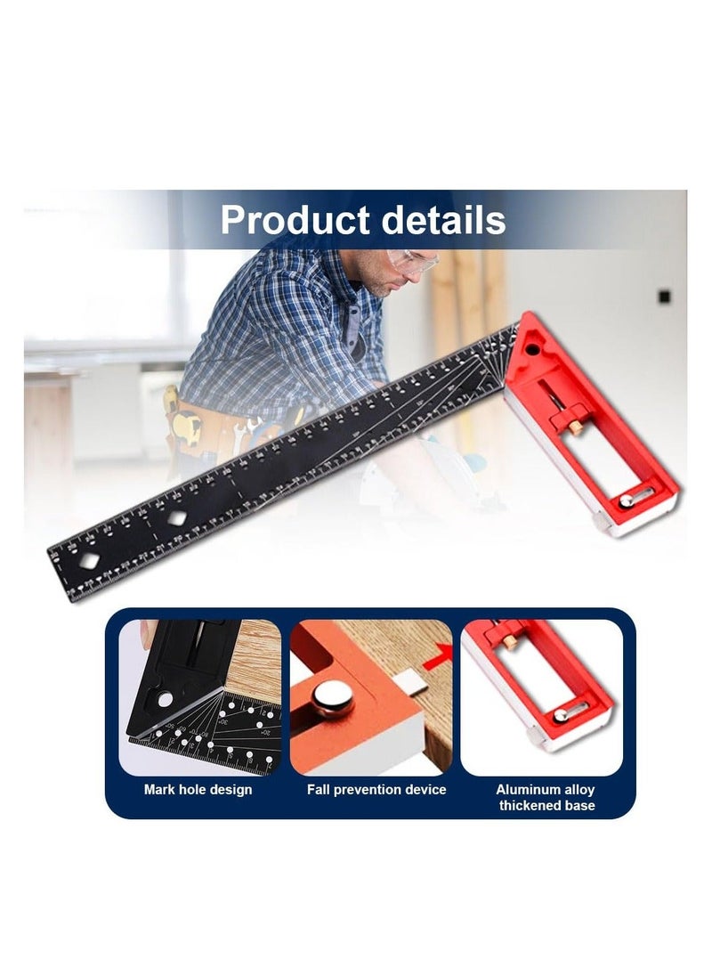 Multi-Angle Measuring Ruler, High Quality Professional Measuring Tool, Universal Combination Angle, 45/90 Degree High Precision Gauge Right Angle Ruler for Precise Measuring, Drawing, Black