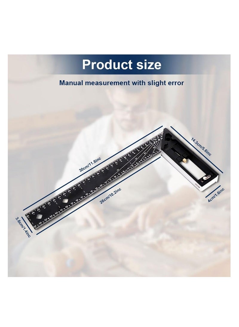 Multi-Angle Measuring Ruler, High Quality Professional Measuring Tool, Universal Combination Angle, 45/90 Degree High Precision Gauge Right Angle Ruler for Precise Measuring, Drawing, Black