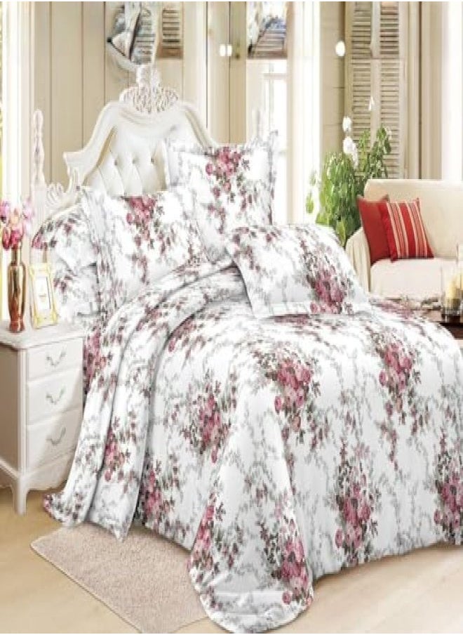 King Size Bed Sheet Set - Premium Soft Cotton with Elegant Floral Design | Includes 1 King Fitted Sheet (180x200 cm) & 2 Pillowcases (50x75 cm)