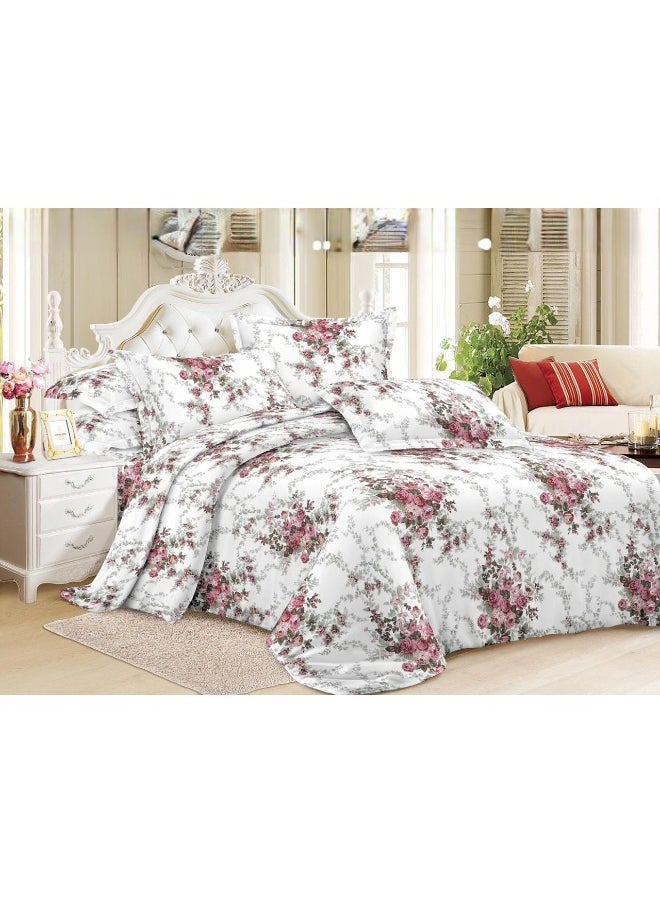 King Size Bed Sheet Set - Premium Soft Cotton with Elegant Floral Design | Includes 1 King Fitted Sheet (180x200 cm) & 2 Pillowcases (50x75 cm)