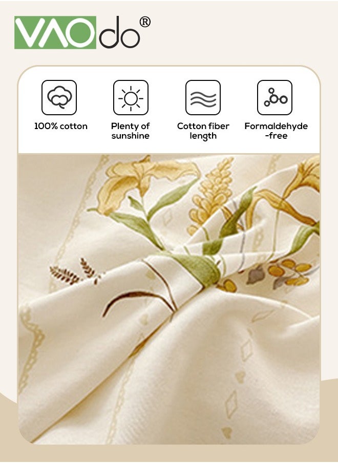 4PCS Bedding Set King Size 100% Cotton Comforter Set Skin-Friendly Breathable Duvet Cover Set 2.0M Bed 220*240CM