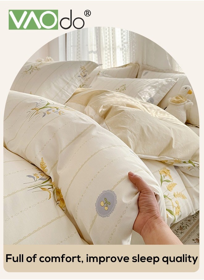 4PCS Bedding Set King Size 100% Cotton Comforter Set Skin-Friendly Breathable Duvet Cover Set 2.0M Bed 220*240CM