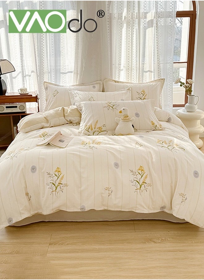 4PCS Bedding Set King Size 100% Cotton Comforter Set Skin-Friendly Breathable Duvet Cover Set 2.0M Bed 220*240CM