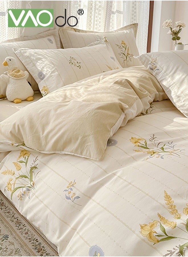 4PCS Bedding Set King Size 100% Cotton Comforter Set Skin-Friendly Breathable Duvet Cover Set 2.0M Bed 220*240CM