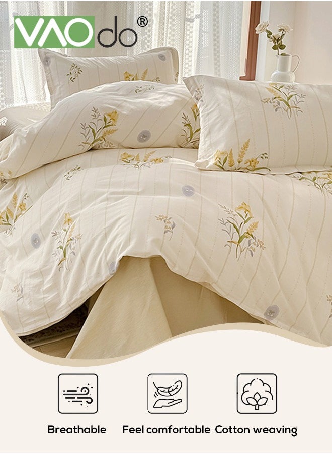 4PCS Bedding Set King Size 100% Cotton Comforter Set Skin-Friendly Breathable Duvet Cover Set 2.0M Bed 220*240CM