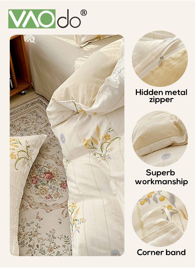 4PCS Bedding Set King Size 100% Cotton Comforter Set Skin-Friendly Breathable Duvet Cover Set 2.0M Bed 220*240CM
