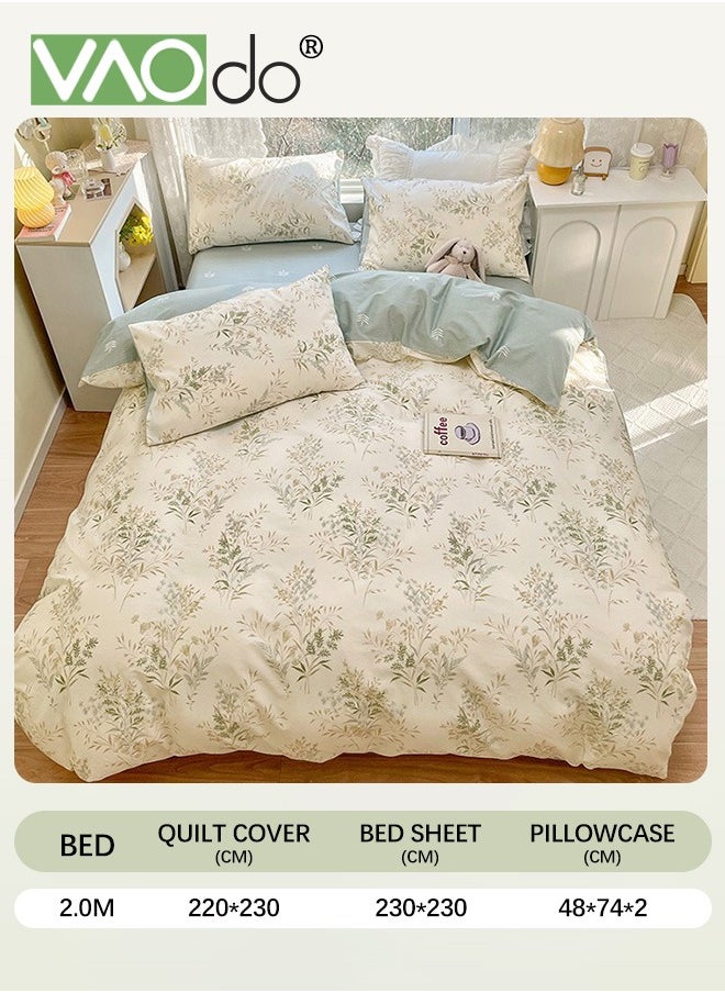4PCS Bedding Set Queen Size Comforter Set Skin-Friendly Breathable Duvet Cover Set 2.0M Bed 200*230CM