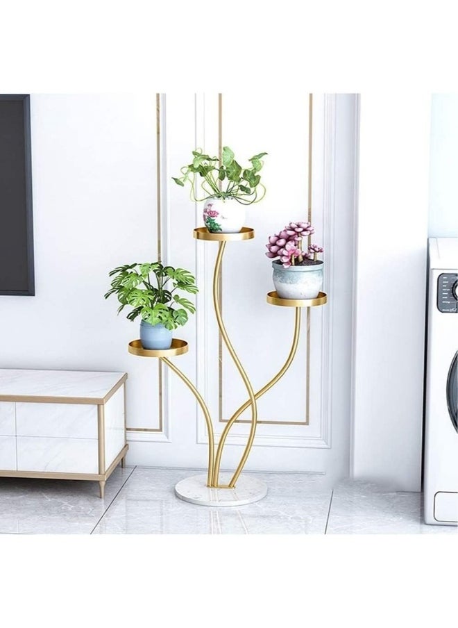 Iron Curved Plant Stand Simple Indoor Floor-standing Flower Stand Suitable For Bedroom Balcony Home Plant Shelf Decoration (Gold)