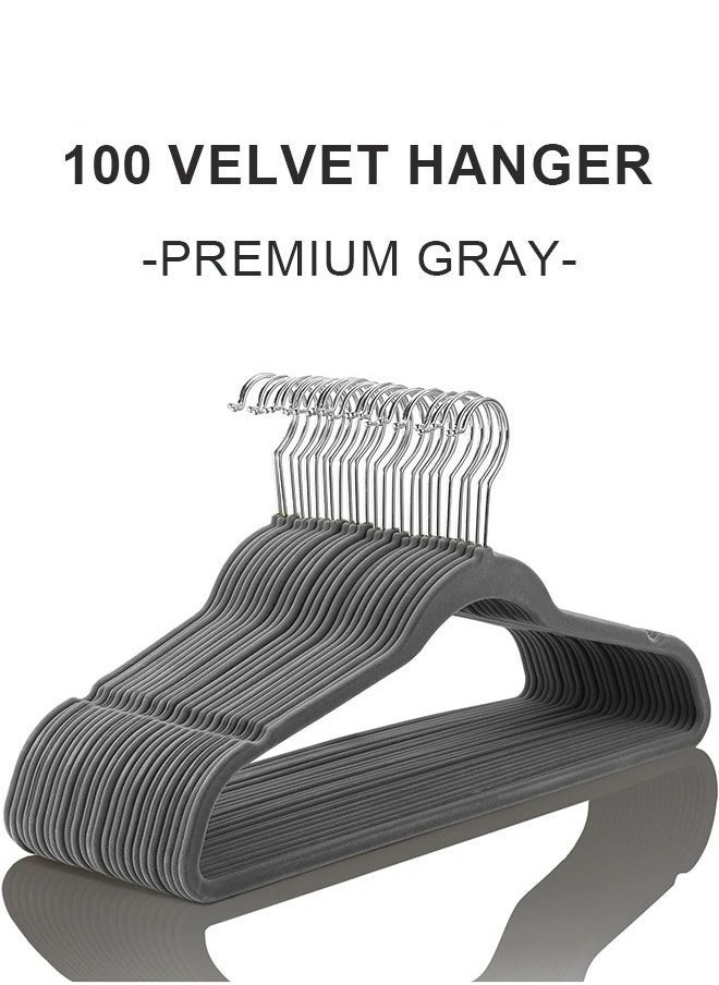 100-Piece Non-Slip Velvet Cloth Hanger Set Grey