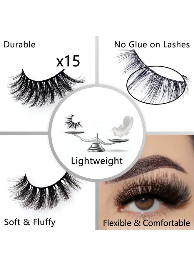 Wholesale Mixed Lashes Pack 3D Faux Mink Eyelashes 5 Style 100 Pairs Fluffy Volume Natural Charming Look Medium Length Eyelashes Cotton Band Handmade Reusable Soft False Eyelashes (5 Styles-100 Pairs)