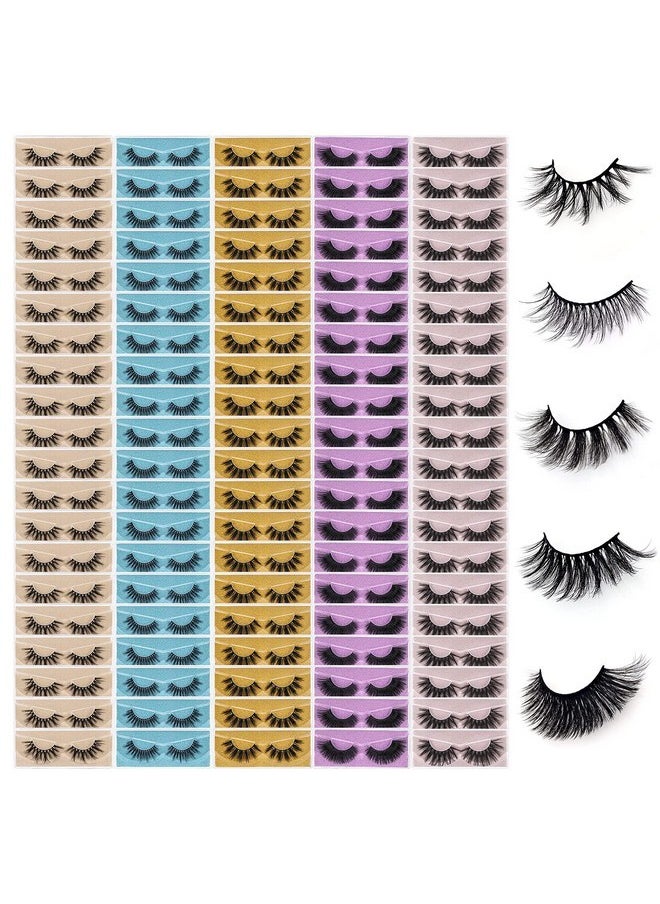 Wholesale Mixed Lashes Pack 3D Faux Mink Eyelashes 5 Style 100 Pairs Fluffy Volume Natural Charming Look Medium Length Eyelashes Cotton Band Handmade Reusable Soft False Eyelashes (5 Styles-100 Pairs)