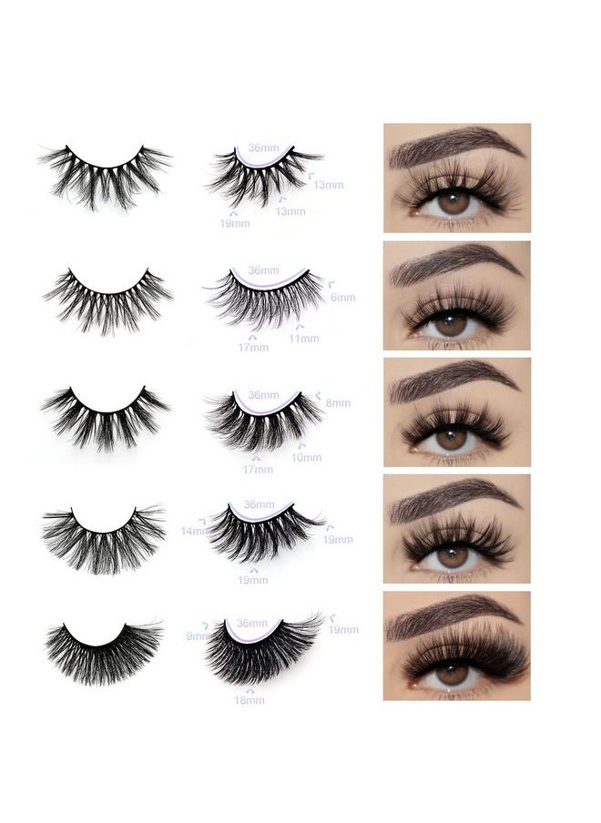 Wholesale Mixed Lashes Pack 3D Faux Mink Eyelashes 5 Style 100 Pairs Fluffy Volume Natural Charming Look Medium Length Eyelashes Cotton Band Handmade Reusable Soft False Eyelashes (5 Styles-100 Pairs)