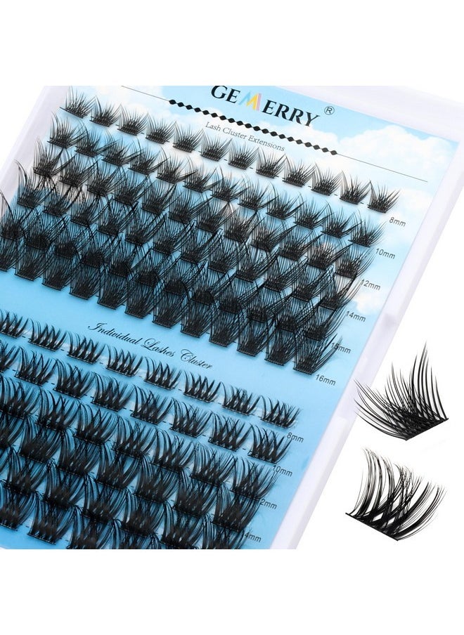 Lashes Gemerry Lash Clusters Fluffy Individual Lashes Two Styles Eyelash Clusters Wide Stem Soft Wispy Eyelash Extension Clusters Diy At Home(Forest/Ocean-0.07-D-8-16Mix)