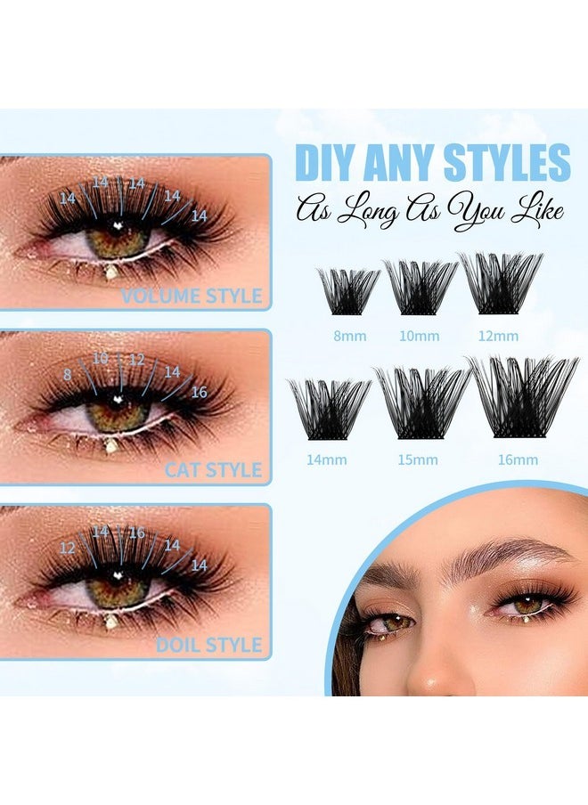 Lashes Gemerry Lash Clusters Fluffy Individual Lashes Two Styles Eyelash Clusters Wide Stem Soft Wispy Eyelash Extension Clusters Diy At Home(Forest/Ocean-0.07-D-8-16Mix)