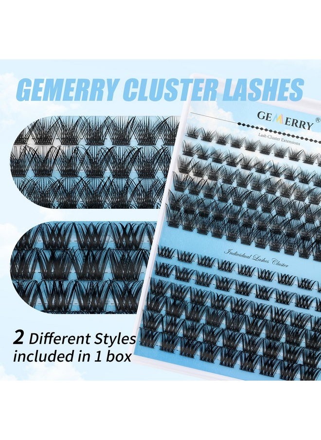 Lashes Gemerry Lash Clusters Fluffy Individual Lashes Two Styles Eyelash Clusters Wide Stem Soft Wispy Eyelash Extension Clusters Diy At Home(Forest/Ocean-0.07-D-8-16Mix)