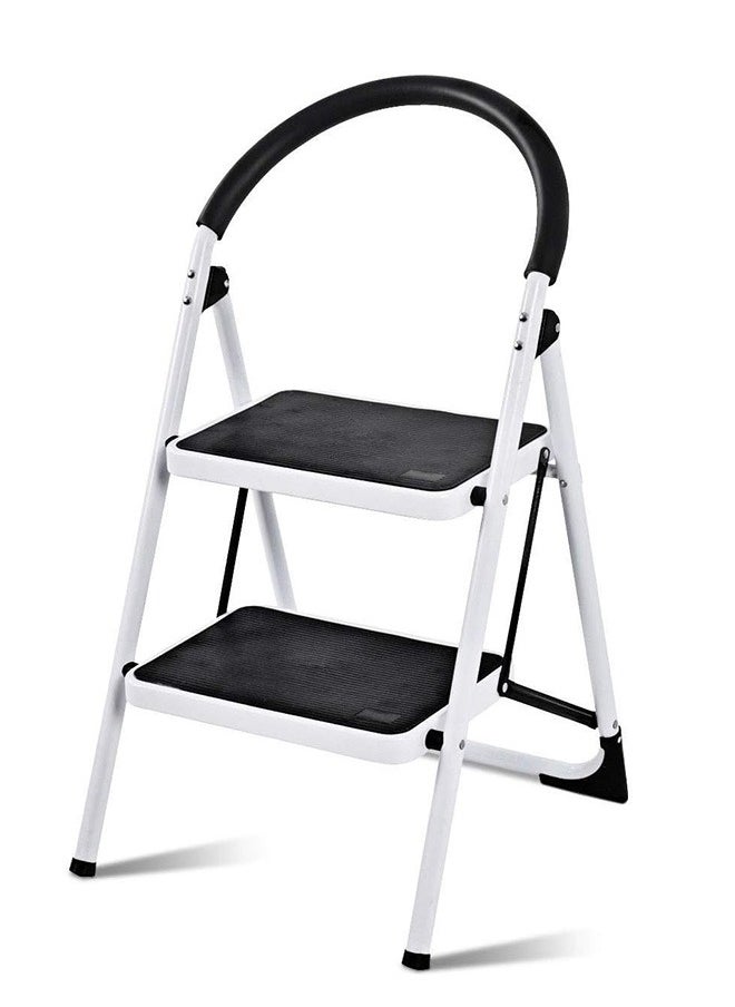 Foldable Step Ladder With Rubber Hand Grip White Black 38inch