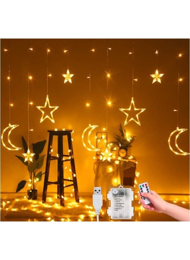 138 LED Moon Star Light Curtain, Curtain Lights 3.5 m 8 Modes, String Lights with USB and Powered Battery Box