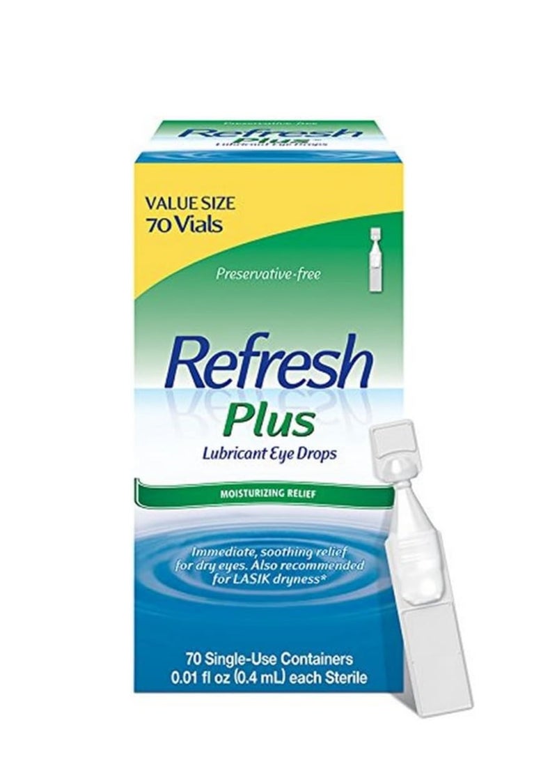 Plus Lubricant eye drops 70 single use containers 0.01 fl oz 0.4ml each sterile value size 70 Vials