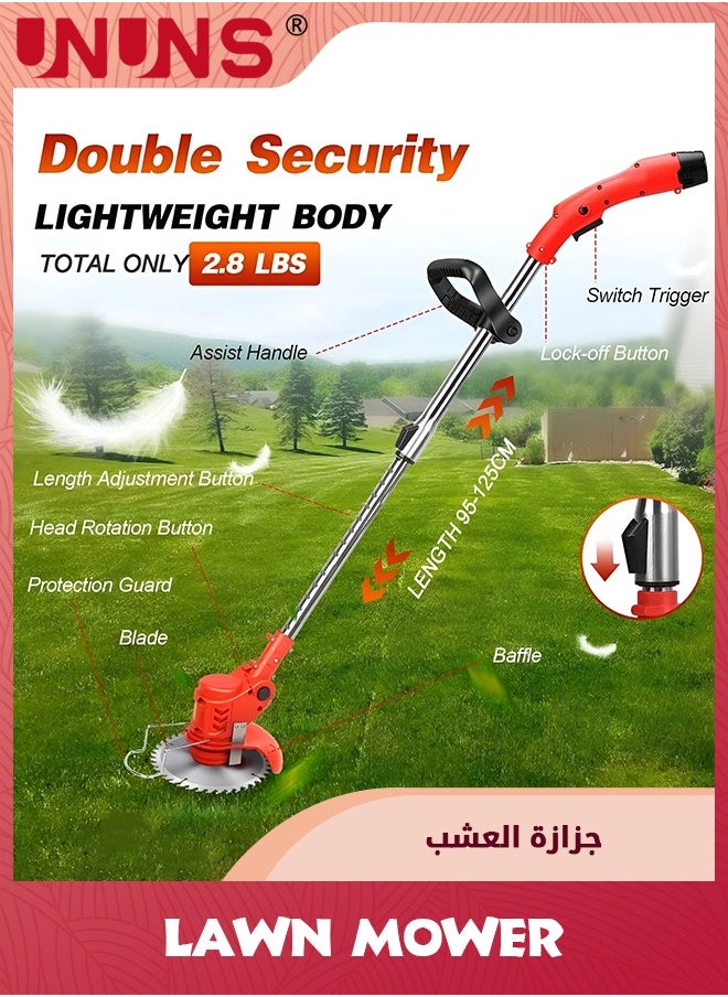 Electric Lawn Mower,Cordless Weed Wacker Battery Operated,Brush Cutter 21v 4.0Ah Weed Trimmer,3-in-1 Weed Wacker Cordless With Wheels Adjustable Lightweight Grass Trimmer For Lawns Yard Garden,Red