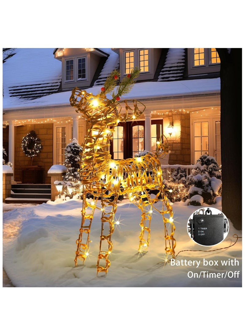 Outdoor/Indoor Grey Wicker Reindeer with 48 Warm White LED Lights.