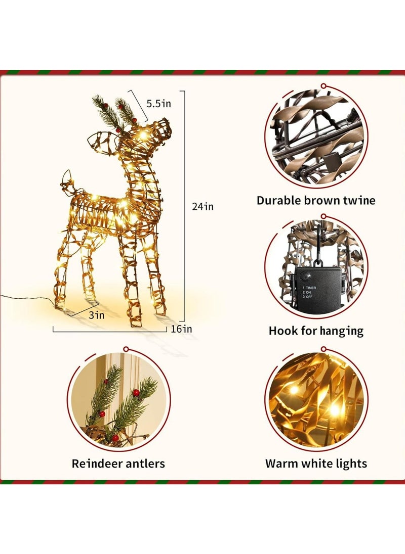 Outdoor/Indoor Grey Wicker Reindeer with 48 Warm White LED Lights.