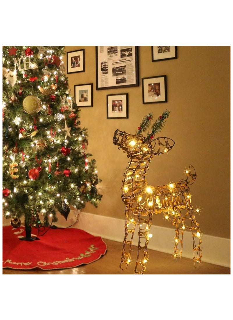 Outdoor/Indoor Grey Wicker Reindeer with 48 Warm White LED Lights.