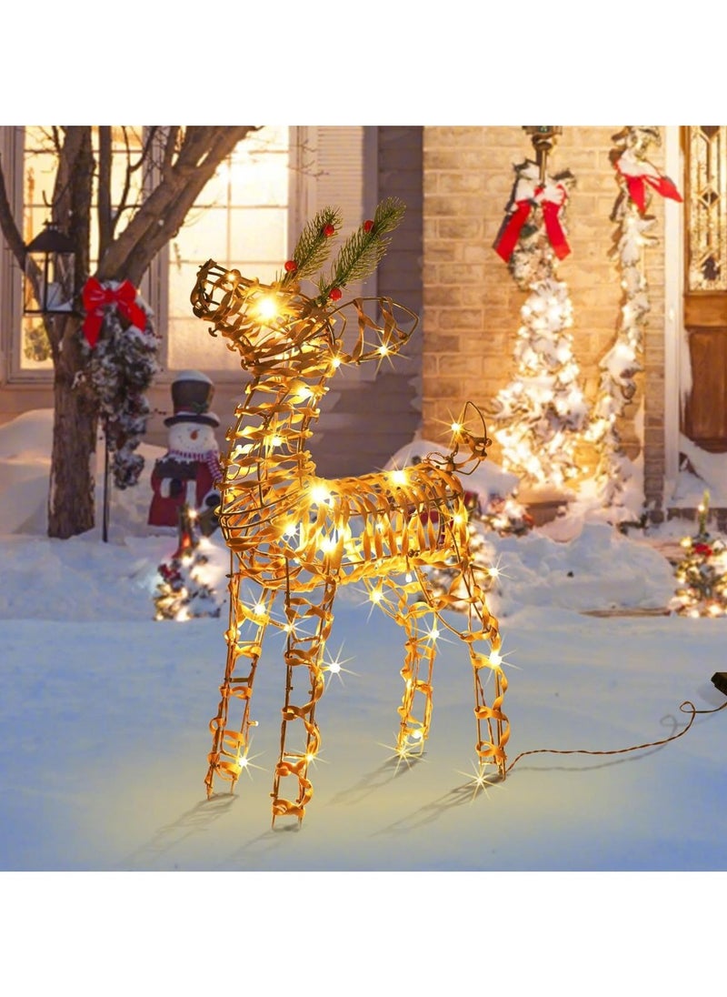 Outdoor/Indoor Grey Wicker Reindeer with 48 Warm White LED Lights.