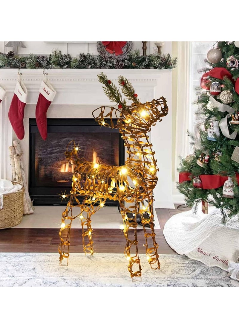 Outdoor/Indoor Grey Wicker Reindeer with 48 Warm White LED Lights.