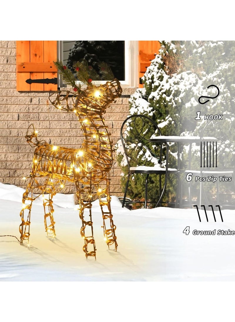 Outdoor/Indoor Grey Wicker Reindeer with 48 Warm White LED Lights.