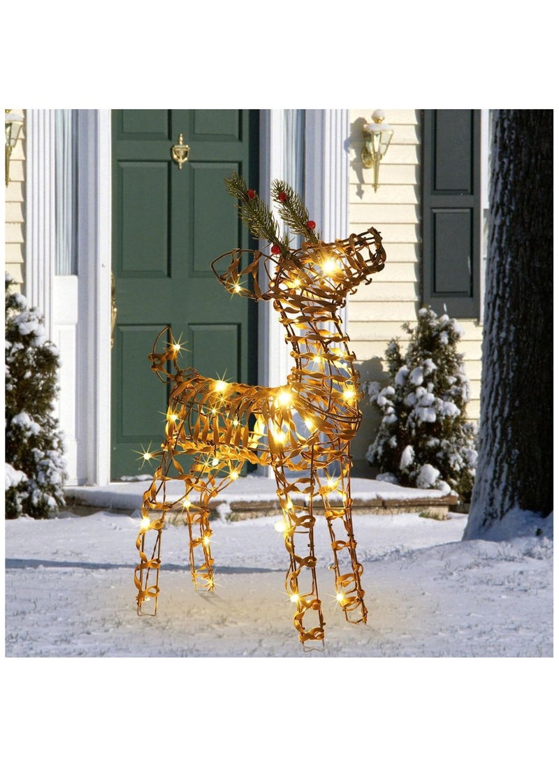 Outdoor/Indoor Grey Wicker Reindeer with 48 Warm White LED Lights.