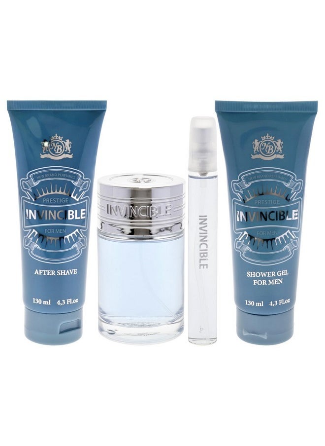 Invincible By New Brand For Men - 4 Pc Gift Set 3.3Oz Edt Spray, 0.5Oz Edt Spray, 4.3Oz After Shave, 4.3Oz Shower Gel