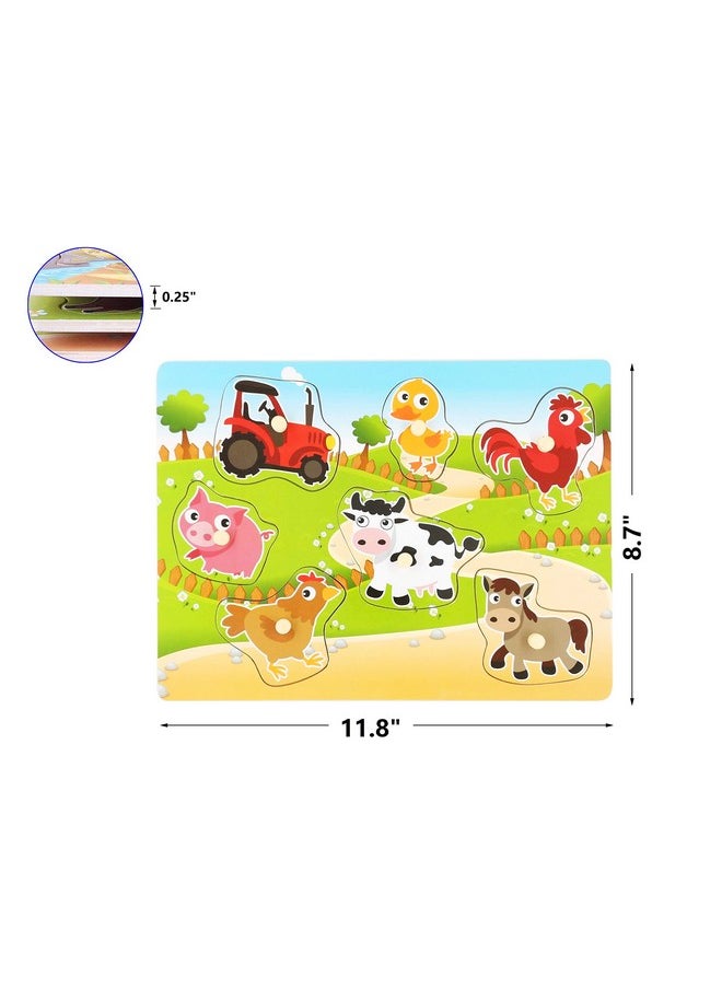 Wooden Puzzles Farm Chunky Baby Puzzles Peg Board Full Color Pictures For Preschool Educational Jigsaw Puzzles 7Pieces