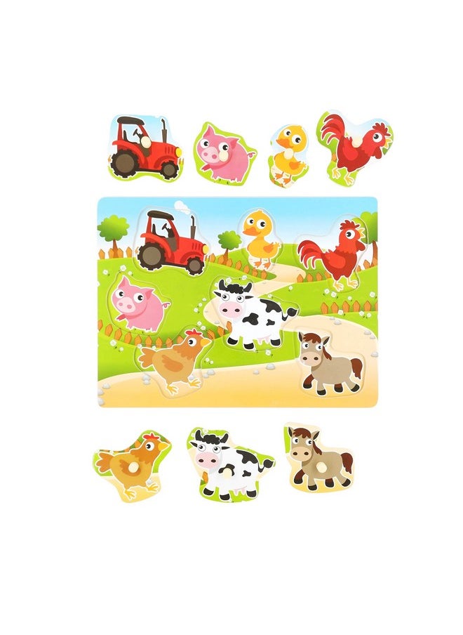 Wooden Puzzles Farm Chunky Baby Puzzles Peg Board Full Color Pictures For Preschool Educational Jigsaw Puzzles 7Pieces