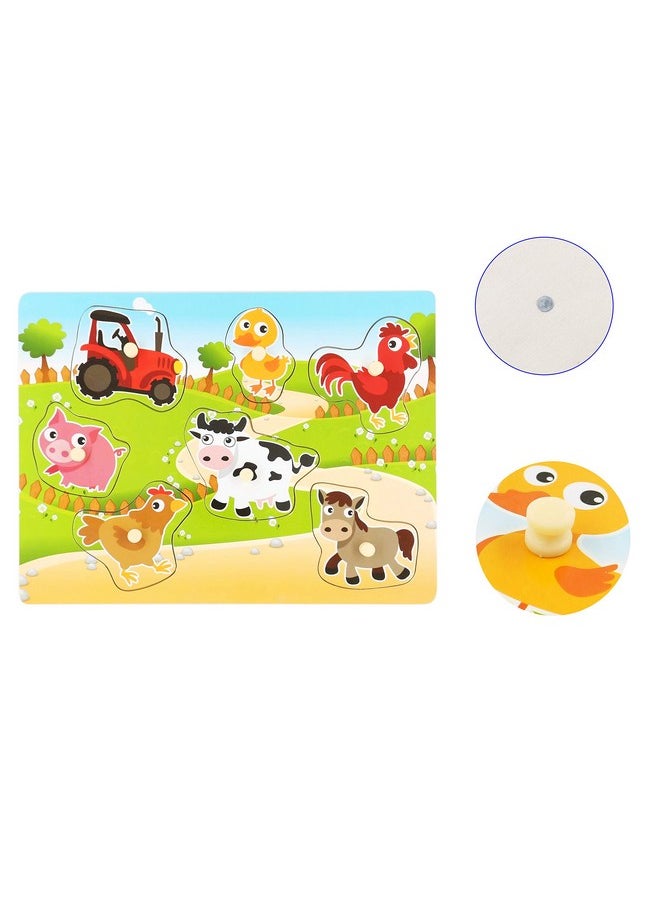 Wooden Puzzles Farm Chunky Baby Puzzles Peg Board Full Color Pictures For Preschool Educational Jigsaw Puzzles 7Pieces