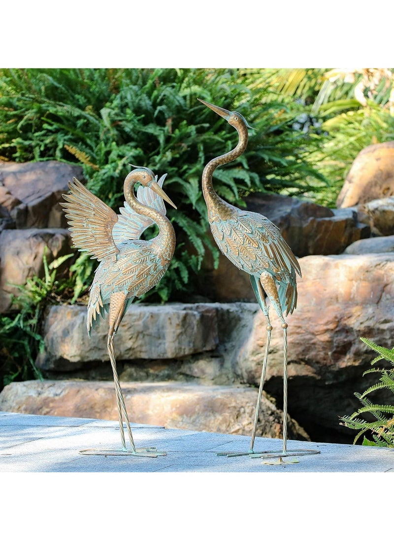 Large Garden Ornaments Outdoor - Metal Heron Statues for Lawn, Pond & Yard Decoration