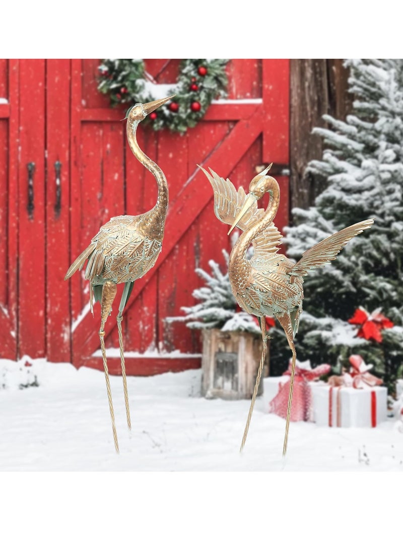 Large Garden Ornaments Outdoor - Metal Heron Statues for Lawn, Pond & Yard Decoration