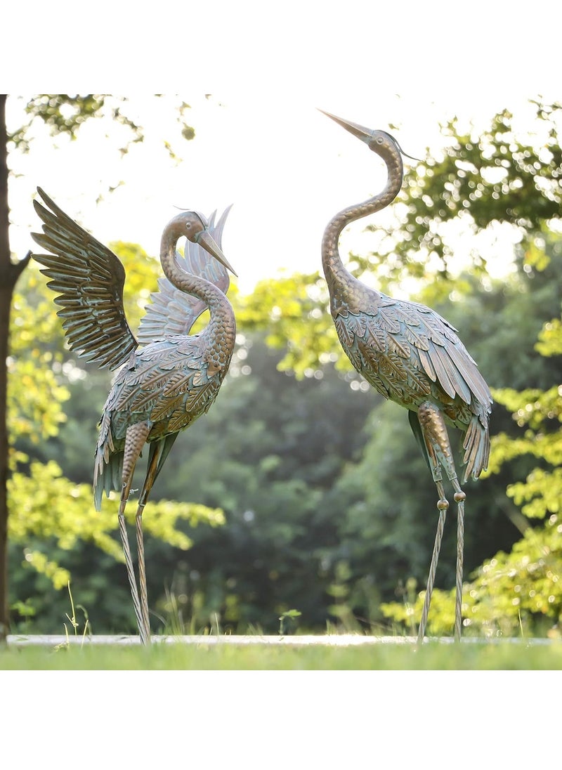 Large Garden Ornaments Outdoor - Metal Heron Statues for Lawn, Pond & Yard Decoration