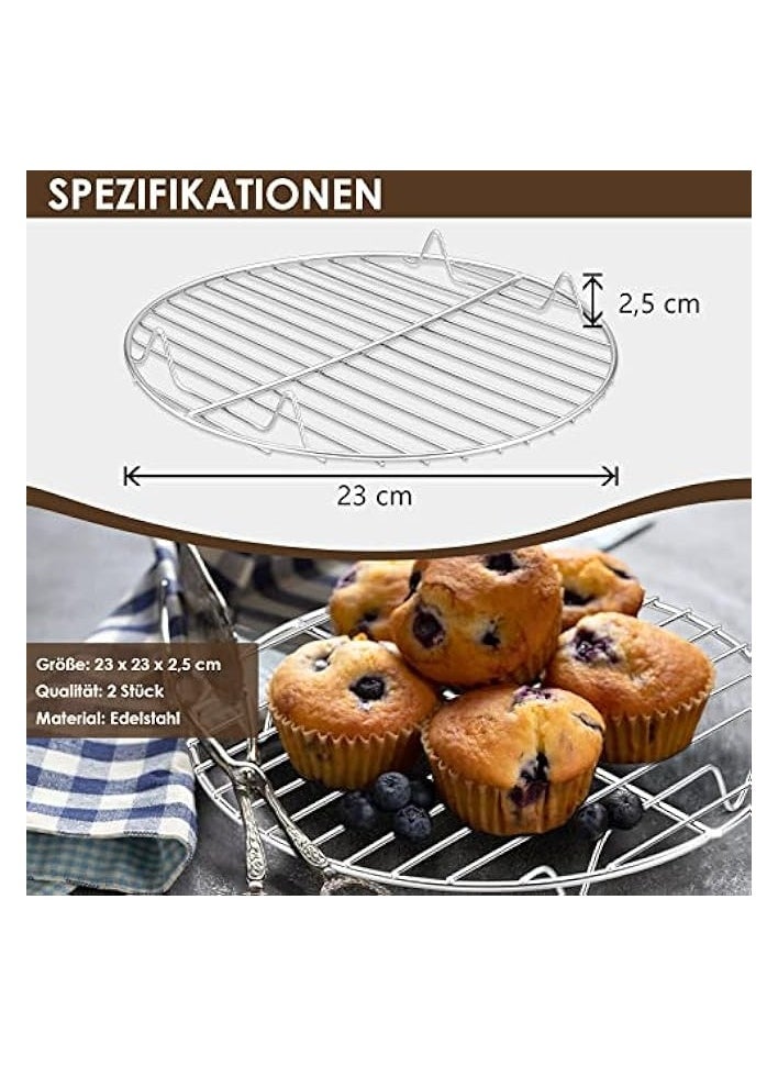 Cooling Rack Set of 2, Stainless Steel Round Wire Oven Racks for Cooling Baking Cooking Steaming, Rustproof & Smooth Edge, Oven & Dishwasher Safe