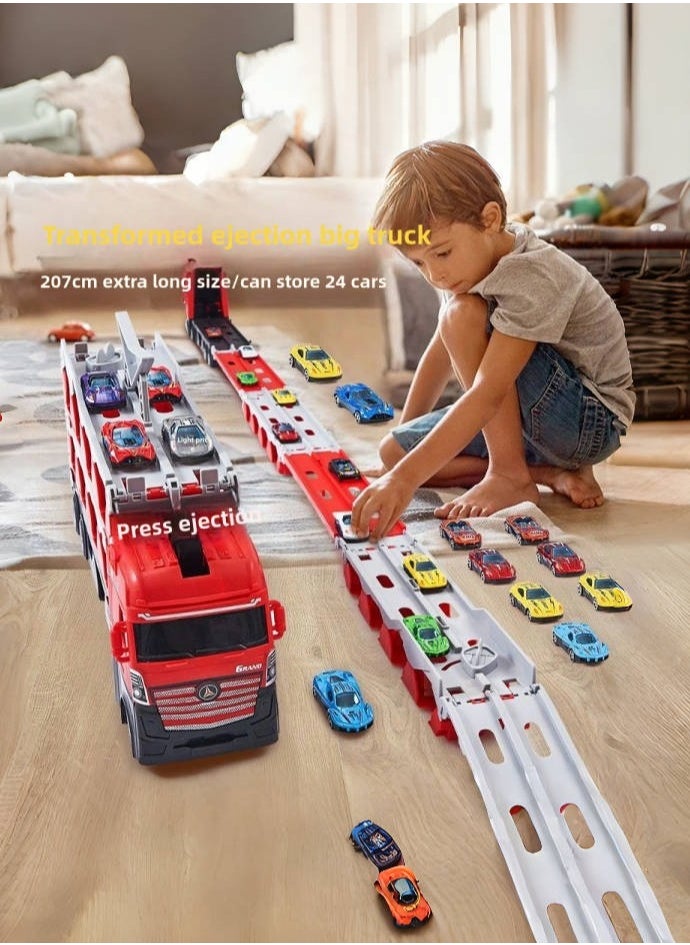 Folding Ejection Race Truck,Transport Container Trucks,16 Alloy Cars,207 CM,Gifts For Children 3+ Years