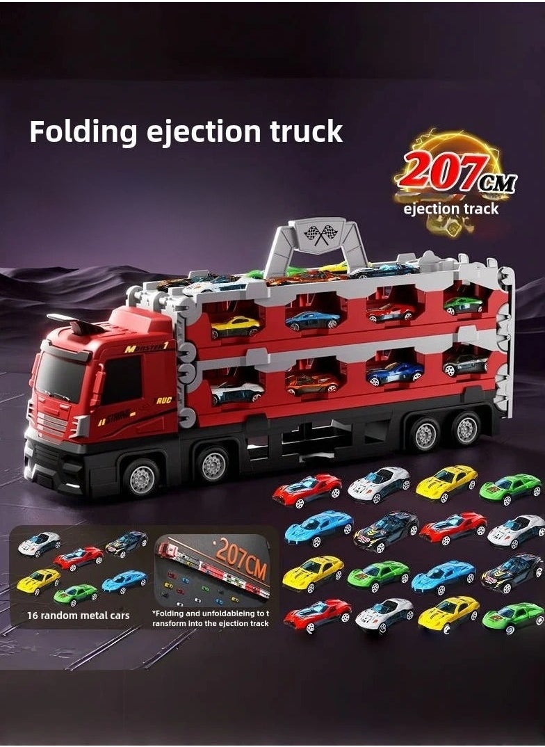 Folding Ejection Race Truck,Transport Container Trucks,16 Alloy Cars,207 CM,Gifts For Children 3+ Years