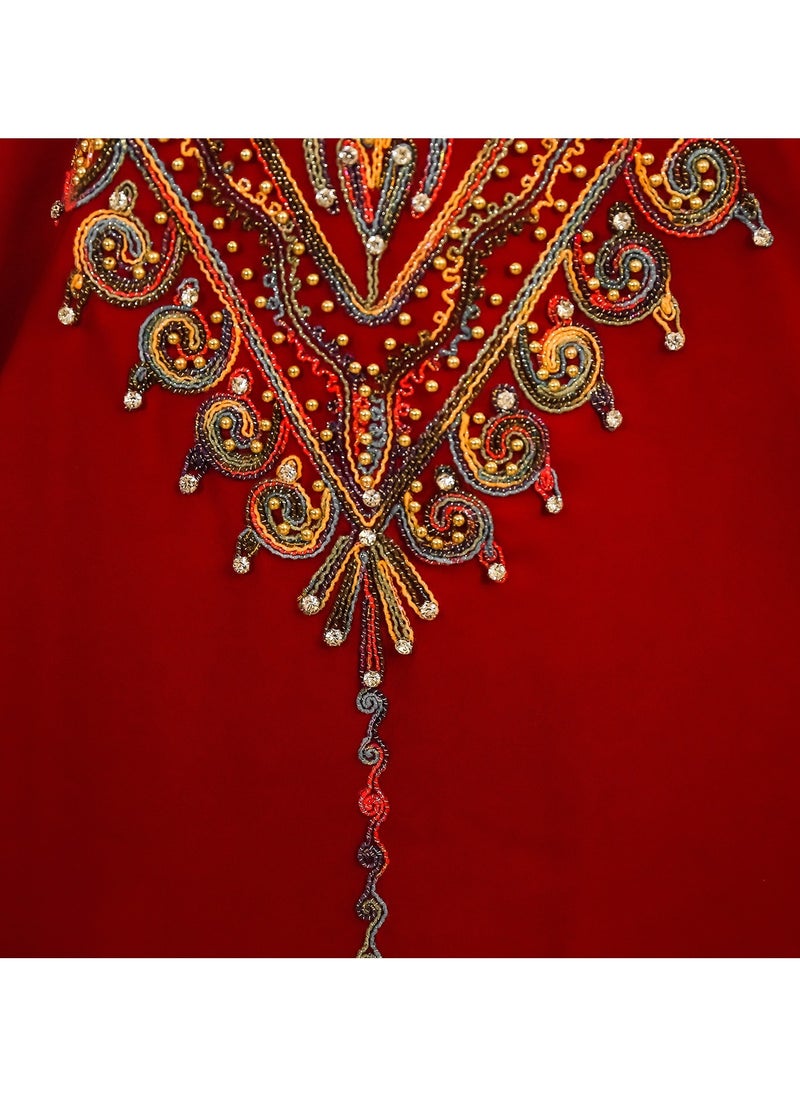 Abaya Rope Embroidery Dress. Red.